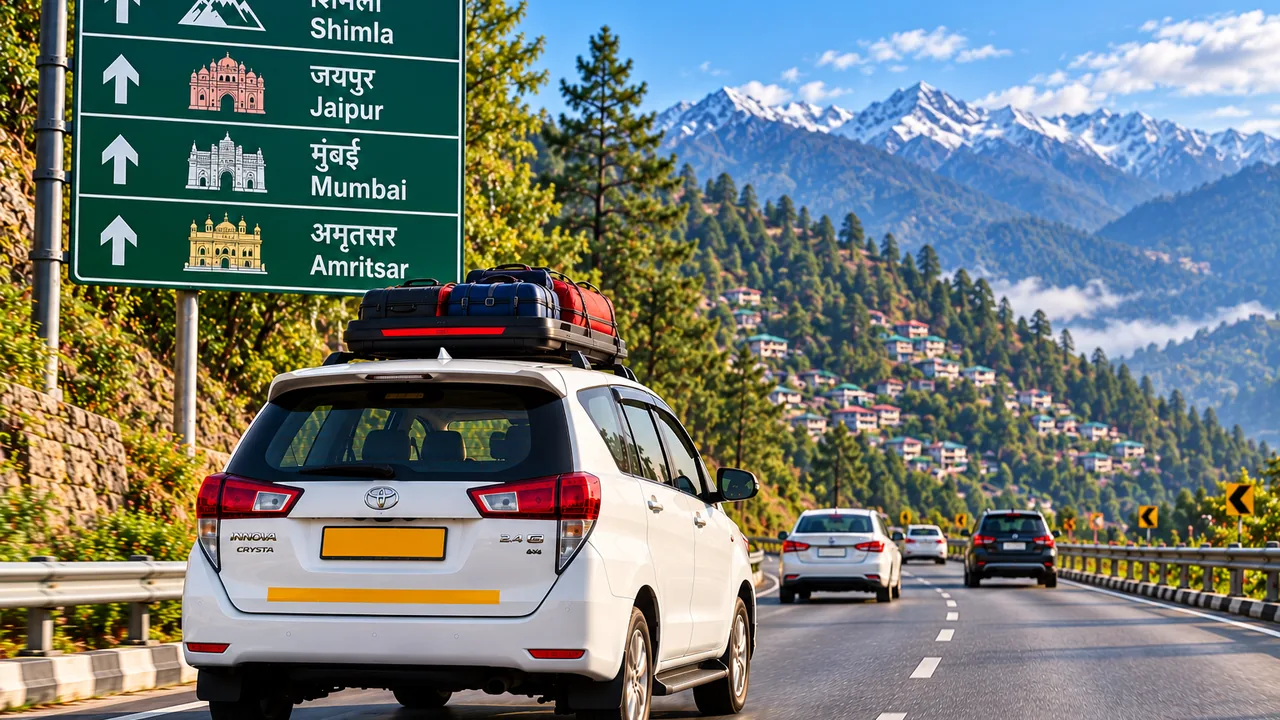 Cab travelling on a highway towards outstation destinations